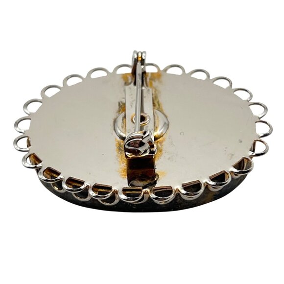 Vintage Dendritic Jasper Brooch Oval Stone Gold Tone Artisan Boho Cottagecore - Picture 7 of 8